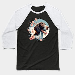 Joyful German Longhaired Pointer with Spring Cherry Blossoms Baseball T-Shirt